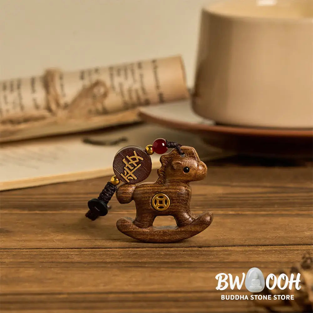 Buddha Stones Year of the Horse Rainbow Eucalyptus Small Leaf Red Sandalwood Linden Wood Ebony Carved Positive Key