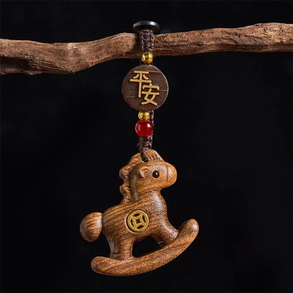 Buddha Stones Year of the Horse Rainbow Eucalyptus Small Leaf Red Sandalwood Linden Wood Ebony Carved Positive Key