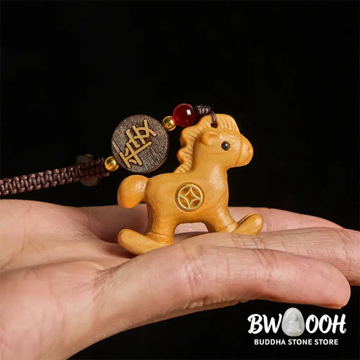Buddha Stones Year of the Horse Rainbow Eucalyptus Small Leaf Red Sandalwood Linden Wood Ebony Carved Positive Key