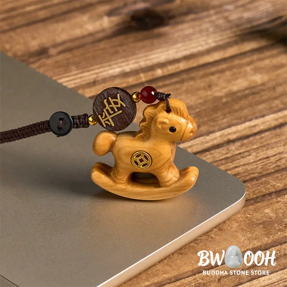 Buddha Stones Year of the Horse Rainbow Eucalyptus Small Leaf Red Sandalwood Linden Wood Ebony Carved Positive Key