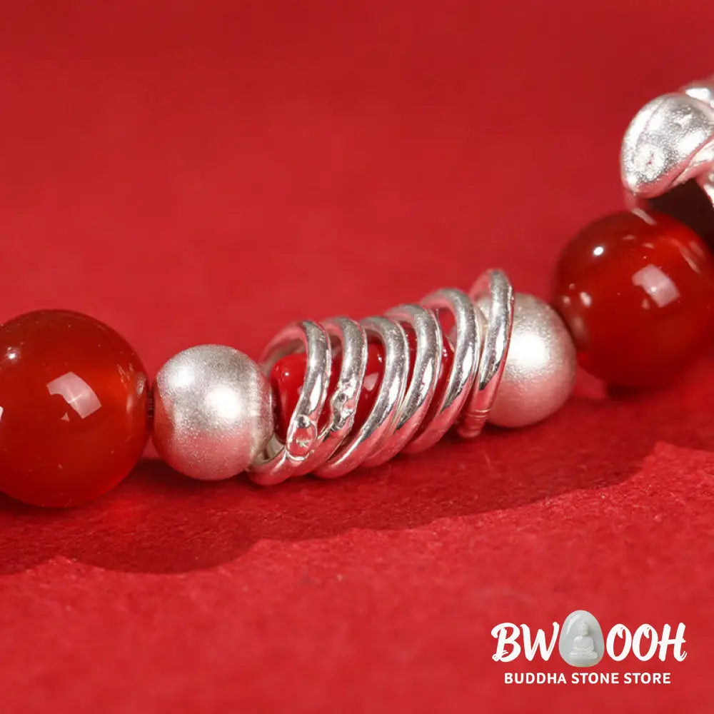 Buddha Stones Year Of The Horse Red Agate 999 Sterling Silver Cinnabar Calm Bracelet - Bracelet