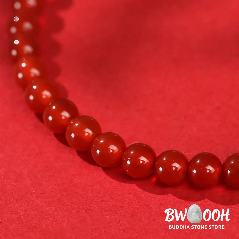 Buddha Stones Year Of The Horse Red Agate 999 Sterling Silver Cinnabar Calm Bracelet - Bracelet