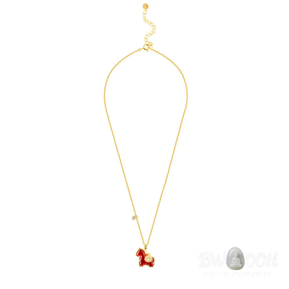 Buddha Stones Year Of The Horse Red Agate Fu Character Confidence Necklace Pendants - BWOOOH - Red Agate Horse