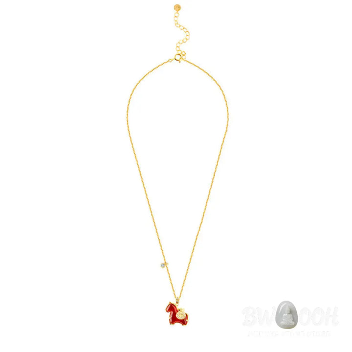 Buddha Stones Year Of The Horse Red Agate Fu Character Confidence Necklace Pendants - BWOOOH - Red Agate Horse