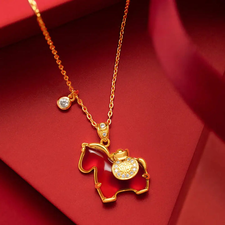 Buddha Stones Year Of The Horse Red Agate Fu Character Confidence Necklace Pendants - BWOOOH - Red Agate Horse