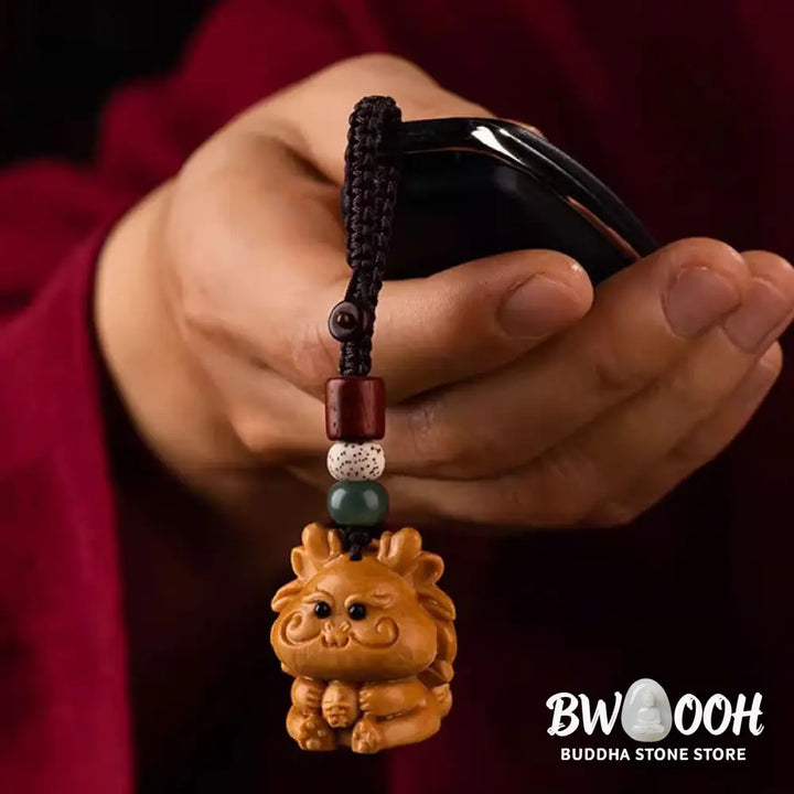 Buddha Stones Year Of The Horse Red Sandalwood Star Moon Bodhi Seed Blessing Key Chain - Key Chain