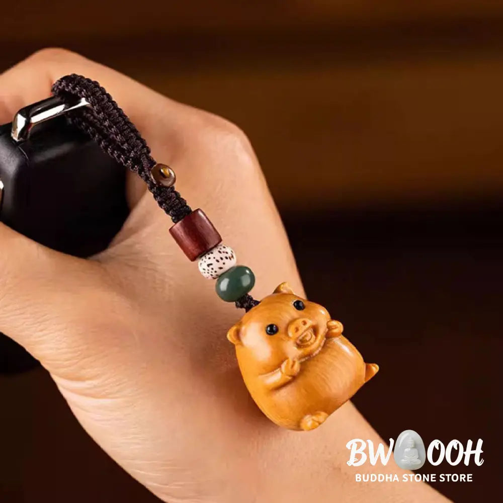 Buddha Stones Year Of The Horse Red Sandalwood Star Moon Bodhi Seed Blessing Key Chain - Key Chain