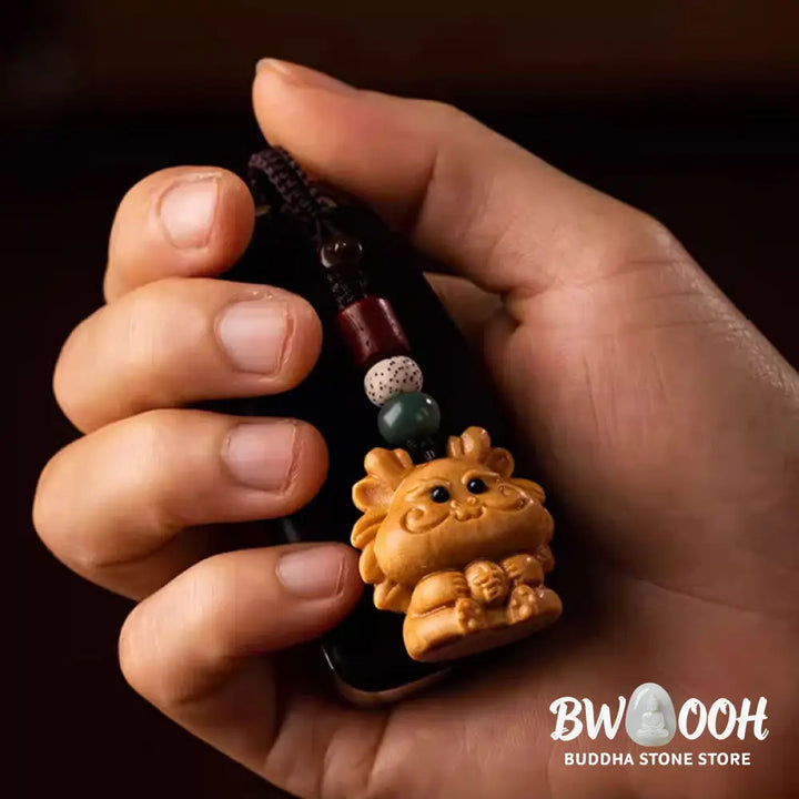 Buddha Stones Year Of The Horse Red Sandalwood Star Moon Bodhi Seed Blessing Key Chain - Key Chain