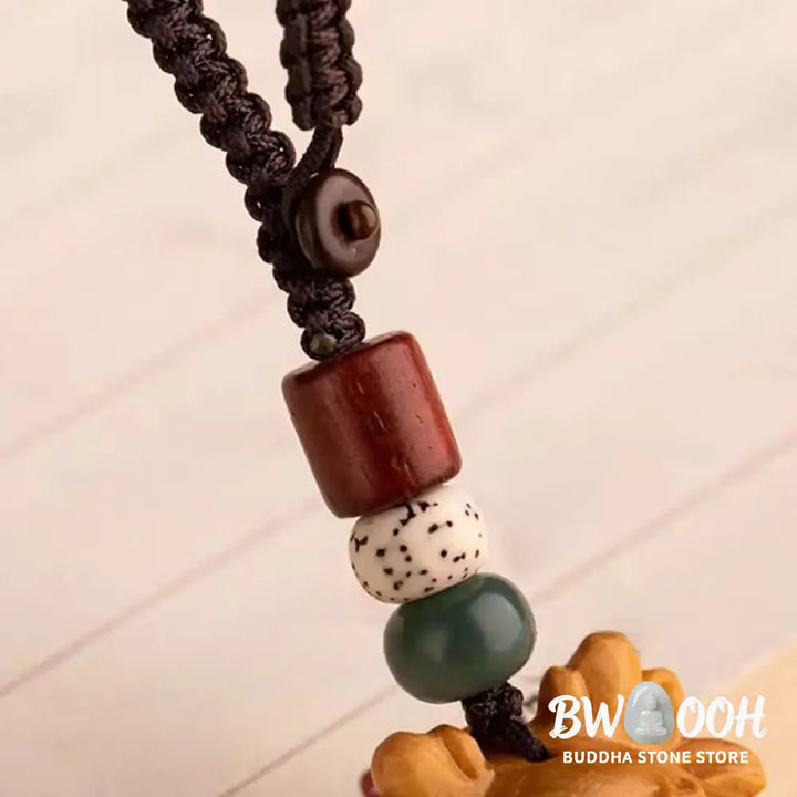 Buddha Stones Year Of The Horse Red Sandalwood Star Moon Bodhi Seed Blessing Key Chain - Key Chain