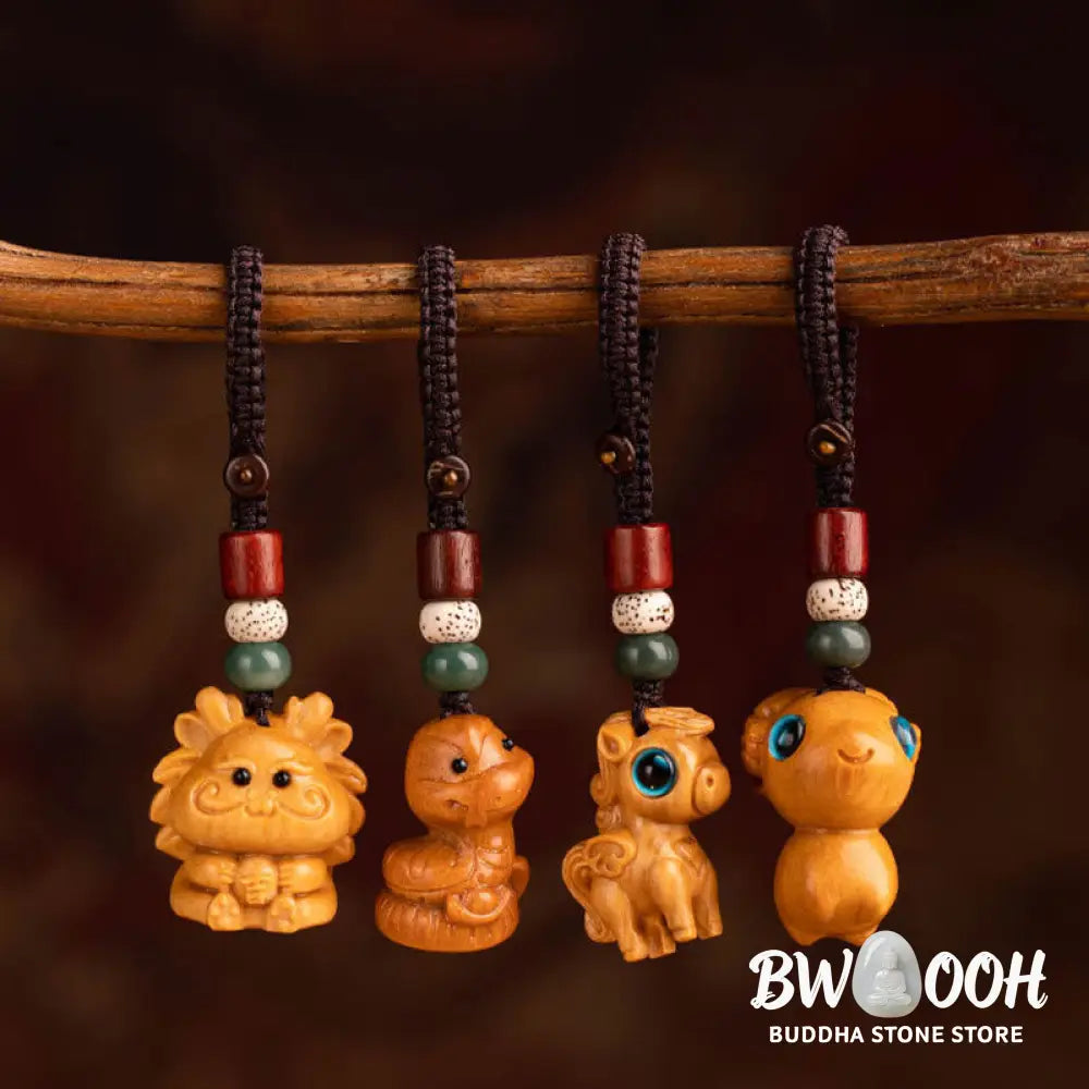 Buddha Stones Year Of The Horse Red Sandalwood Star Moon Bodhi Seed Blessing Key Chain - Key Chain