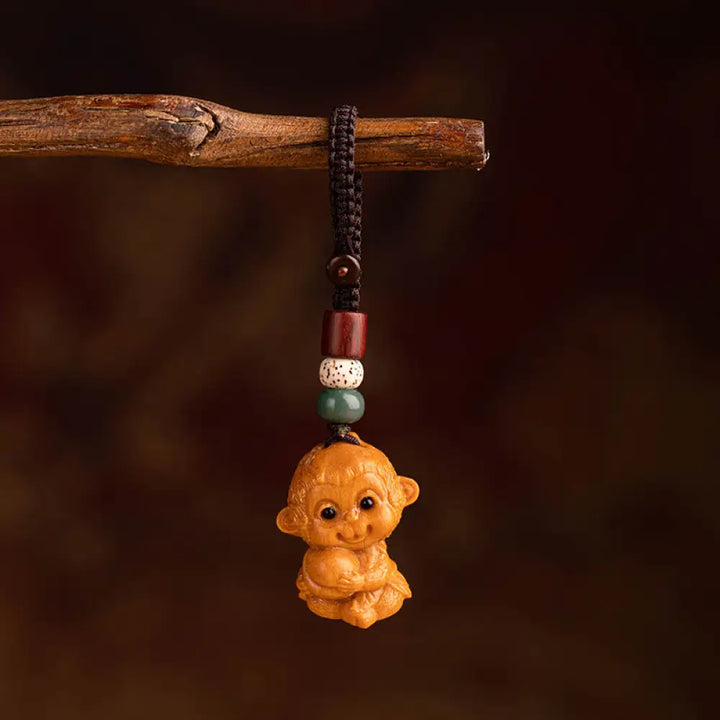 Buddha Stones Year Of The Horse Red Sandalwood Star Moon Bodhi Seed Blessing Key Chain - Red Sandalwood Star Moon Bodhi
