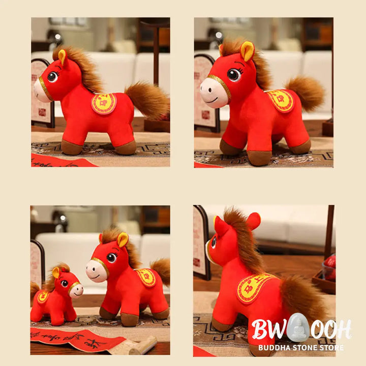 Buddha Stones Year Of The Horse Red Standing Horse Plush Doll Wealth Prosperity Home Decoration - Decorations