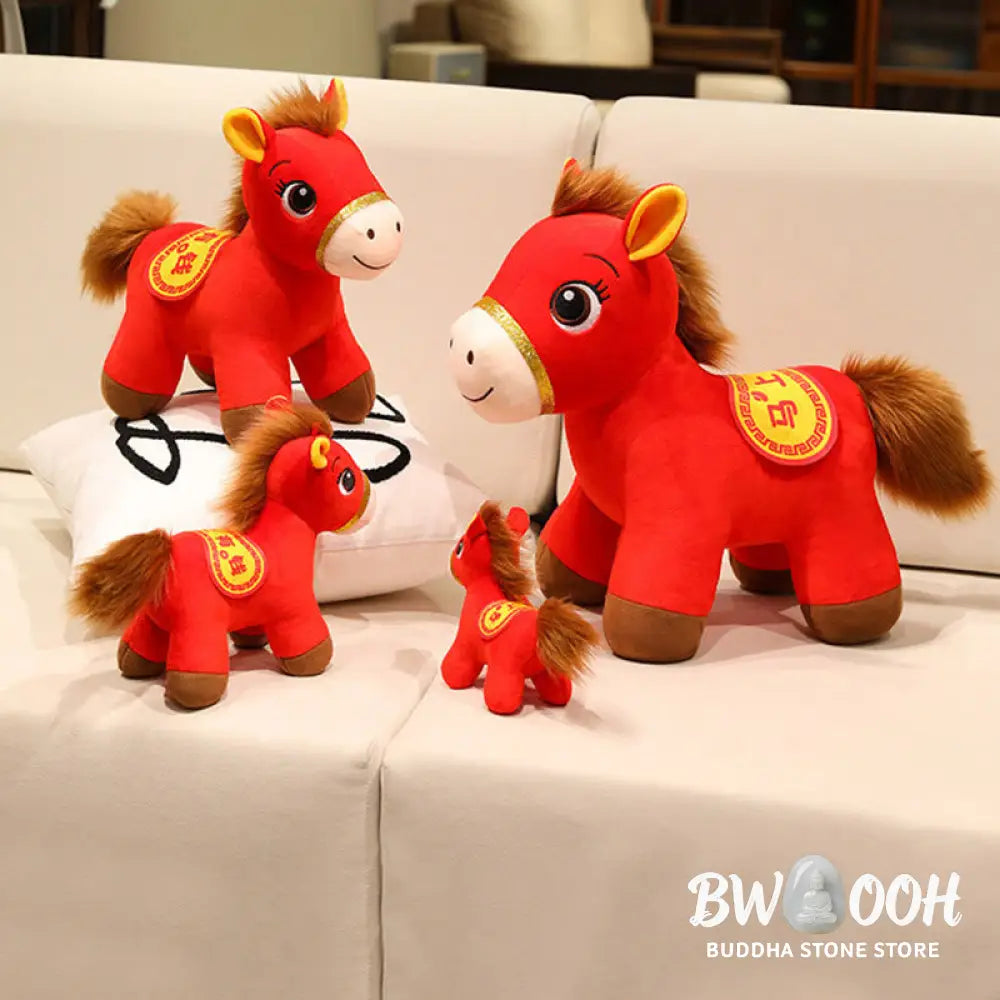 Buddha Stones Year Of The Horse Red Standing Horse Plush Doll Wealth Prosperity Home Decoration - Decorations