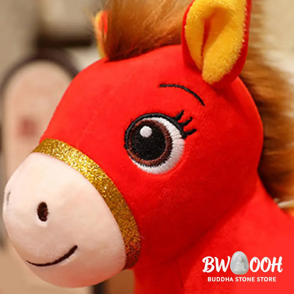 Buddha Stones Year Of The Horse Red Standing Horse Plush Doll Wealth Prosperity Home Decoration - Decorations