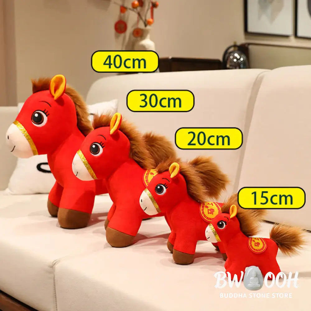 Buddha Stones Year Of The Horse Red Standing Horse Plush Doll Wealth Prosperity Home Decoration - Decorations