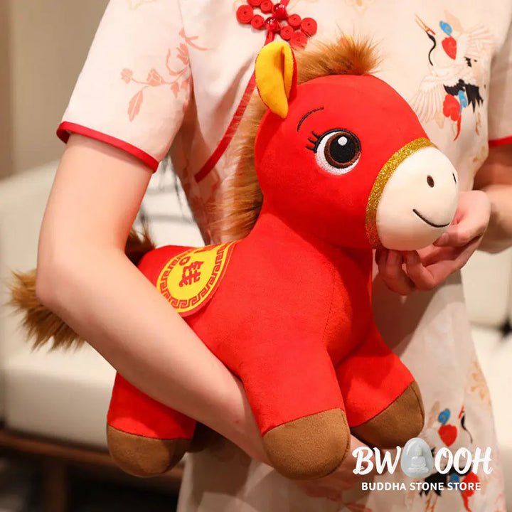 Buddha Stones Year Of The Horse Red Standing Horse Plush Doll Wealth Prosperity Home Decoration - Decorations