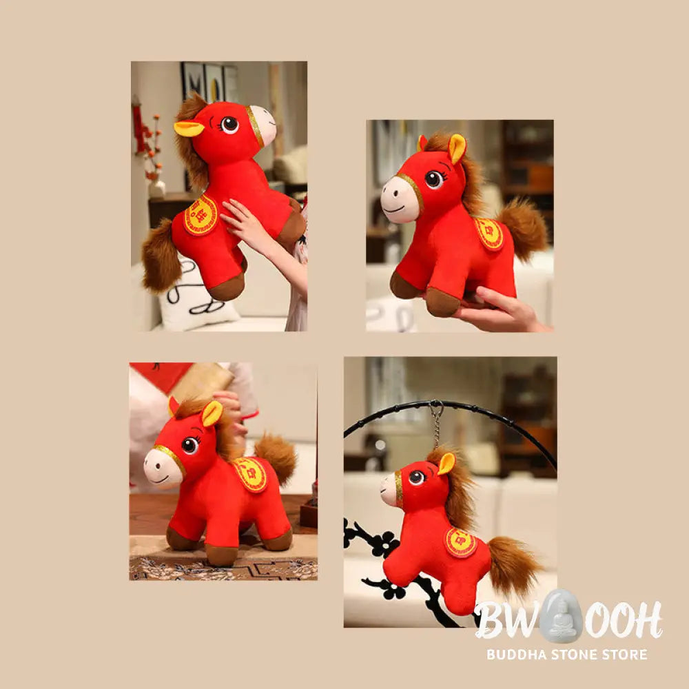 Buddha Stones Year Of The Horse Red Standing Horse Plush Doll Wealth Prosperity Home Decoration - Decorations