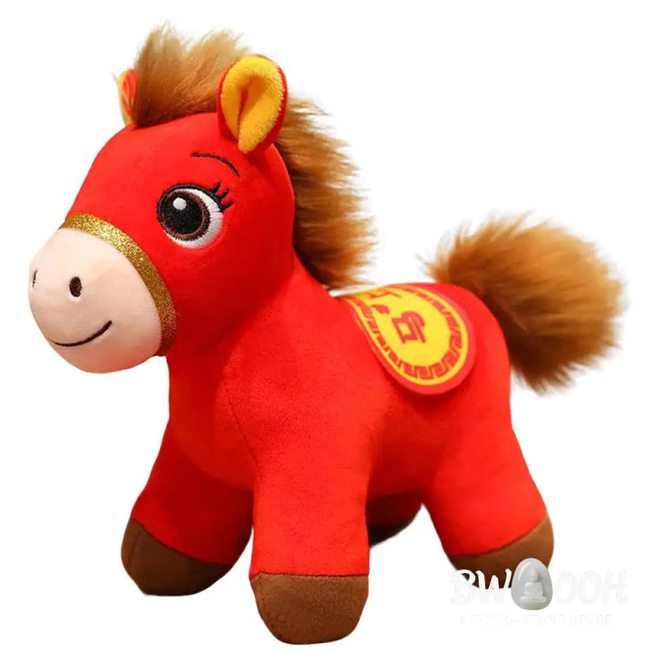 Buddha Stones Year Of The Horse Red Standing Horse Plush Doll Wealth Prosperity Home Decoration - Decorations