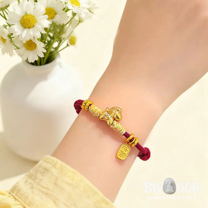 Buddha Stones Year Of The Horse Red String Black String Lucky Fortune Charm Braided Connection Bracelet - Bracelet