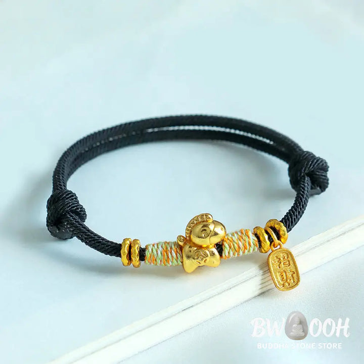 Buddha Stones Year Of The Horse Red String Black String Lucky Fortune Charm Braided Connection Bracelet - Bracelet