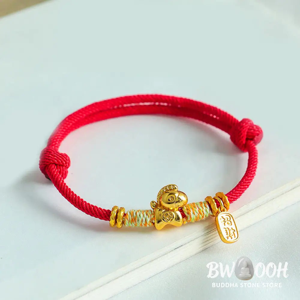 Buddha Stones Year Of The Horse Red String Black String Lucky Fortune Charm Braided Connection Bracelet - Bracelet