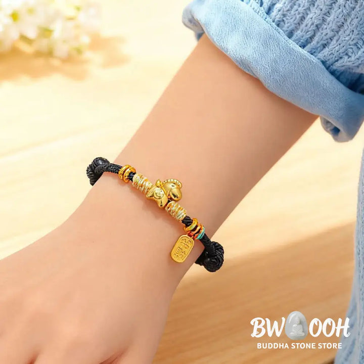 Buddha Stones Year Of The Horse Red String Black String Lucky Fortune Charm Braided Connection Bracelet - Bracelet