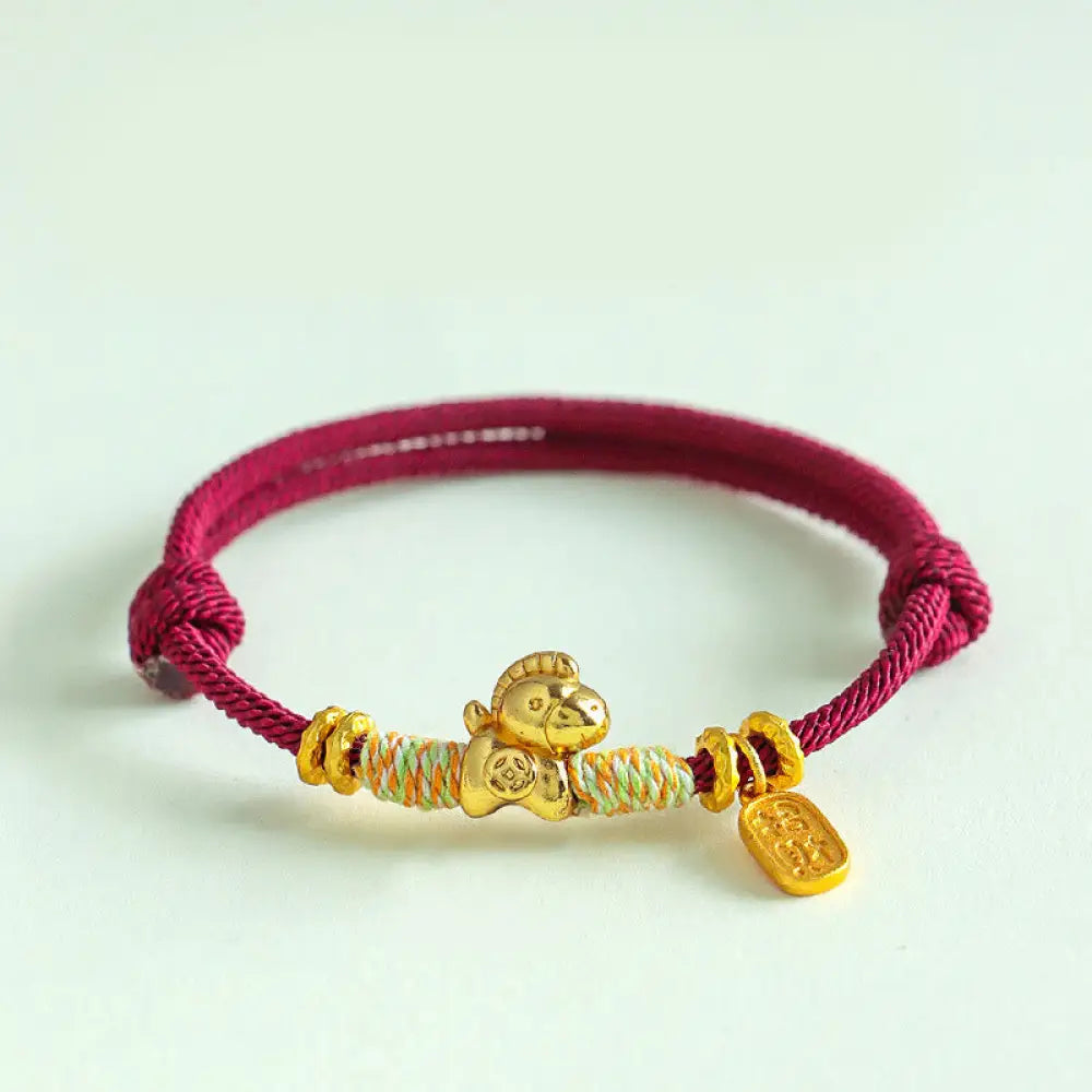 Buddha Stones Year Of The Horse Red String Black String Lucky Fortune Charm Braided Connection Bracelet - DarkRed