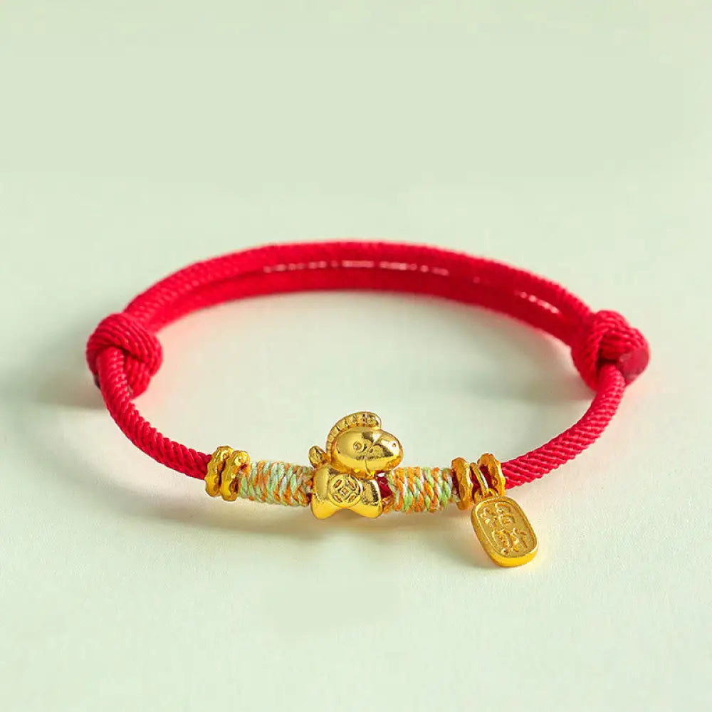 Buddha Stones Year Of The Horse Red String Black String Lucky Fortune Charm Braided Connection Bracelet - Red