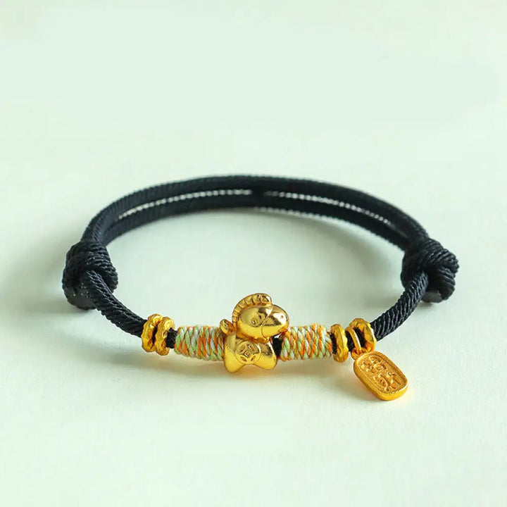Buddha Stones Year Of The Horse Red String Black String Lucky Fortune Charm Braided Connection Bracelet - Black