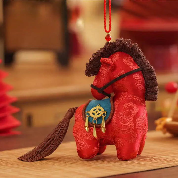 Buddha Stones Year Of The Horse Red String Embroidery Freedom Hanging Decoration - Red Looking Back Horse