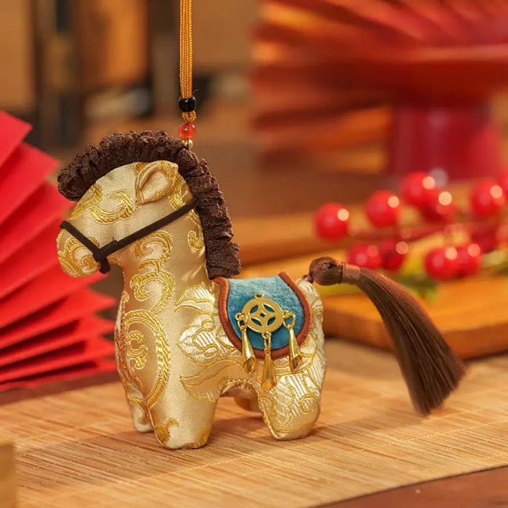 Buddha Stones Year Of The Horse Red String Embroidery Freedom Hanging Decoration - Yellow Horse (10.9-11.7*7.4cm)