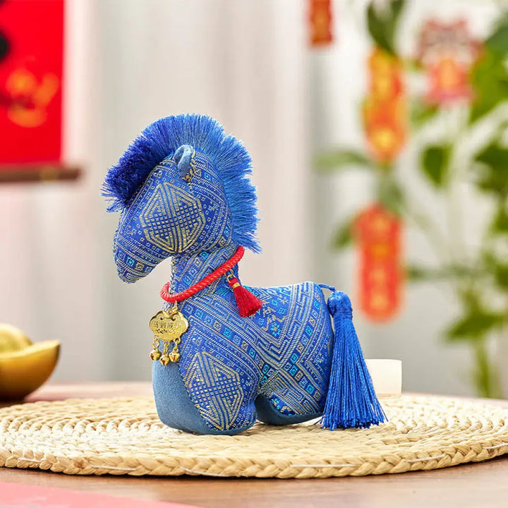 Buddha Stones Year Of The Horse Red String Embroidery Ingot Tassel Decoration - Blue Horse / 16*12cm - Decorations
