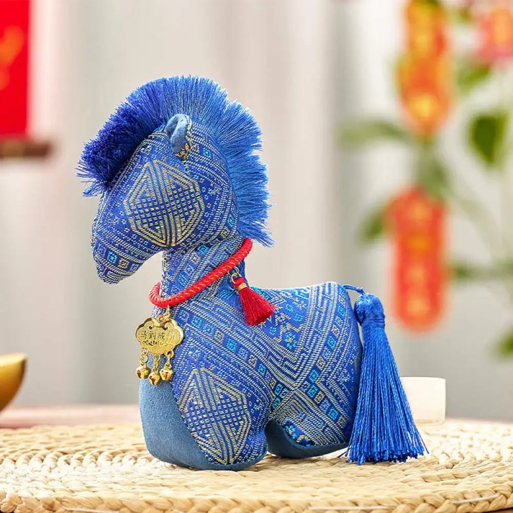 Buddha Stones Year Of The Horse Red String Embroidery Ingot Tassel Decoration - Blue Horse / 20*17cm - Decorations