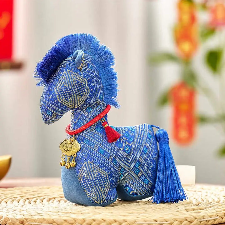 Buddha Stones Year Of The Horse Red String Embroidery Ingot Tassel Decoration - Blue Horse / 20*17cm - Decorations
