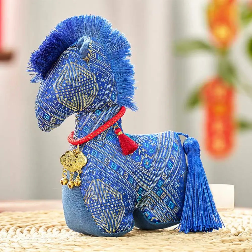 Buddha Stones Year Of The Horse Red String Embroidery Ingot Tassel Decoration - Blue Horse / 25*20cm - Decorations