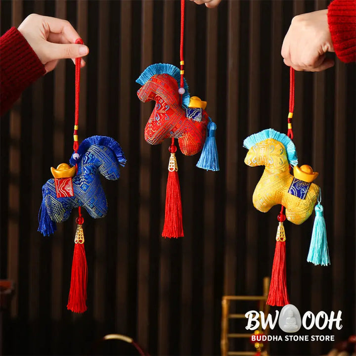 Buddha Stones Year Of The Horse Red String Embroidery Ingot Tassel Decoration - Decorations