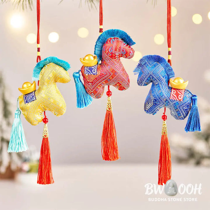 Buddha Stones Year Of The Horse Red String Embroidery Ingot Tassel Decoration - Decorations