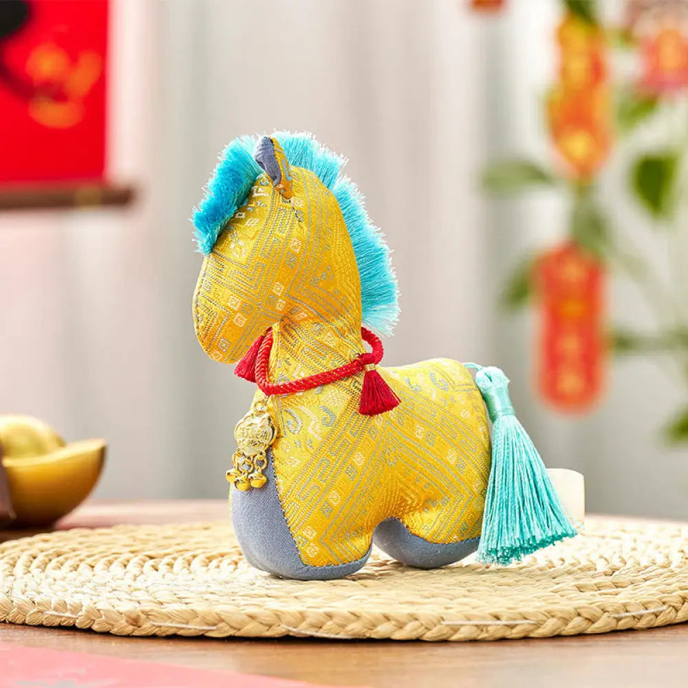 Buddha Stones Year Of The Horse Red String Embroidery Ingot Tassel Decoration - Yellow Horse / 16*12cm - Decorations