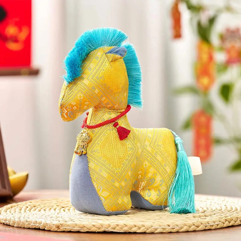 Buddha Stones Year Of The Horse Red String Embroidery Ingot Tassel Decoration - Yellow Horse / 20*17cm - Decorations