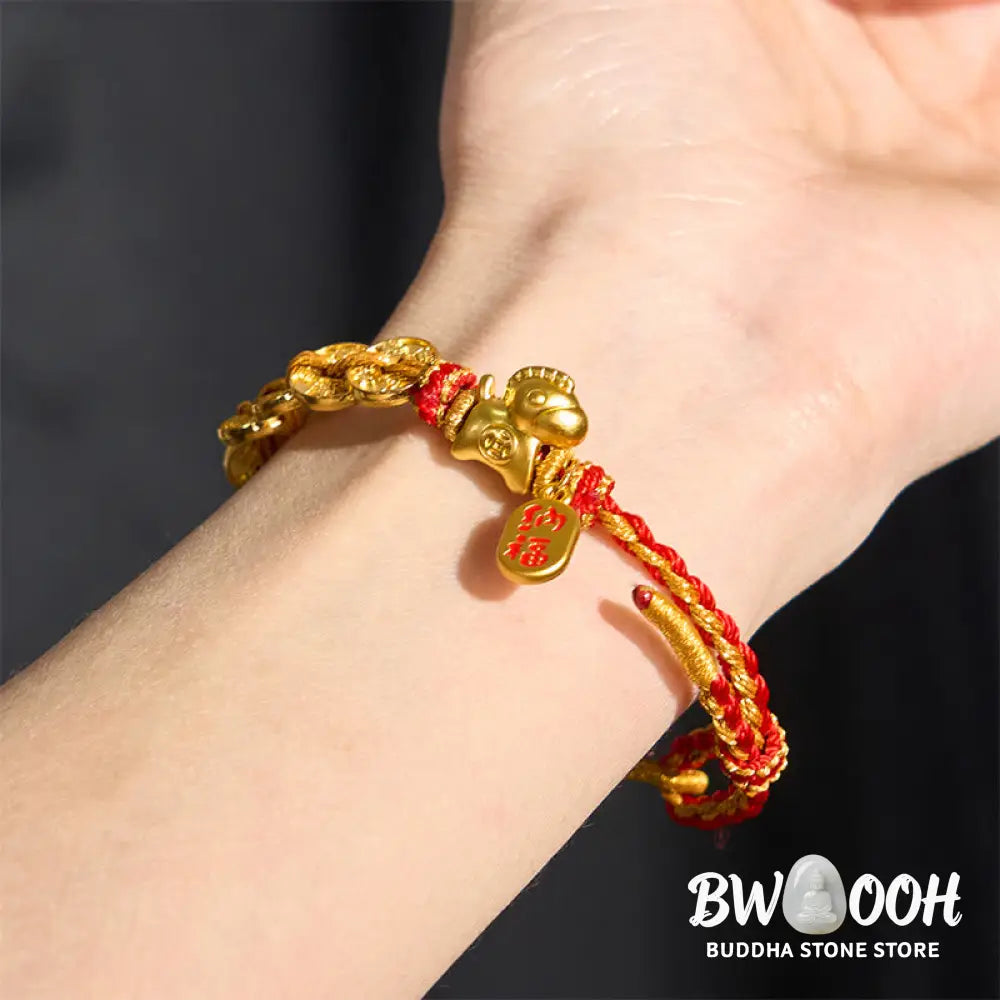 Buddha Stones Year Of The Horse Red String Five-Emperor Coins Luck Bracelet - Five-Emperor Coins Attract Fortune