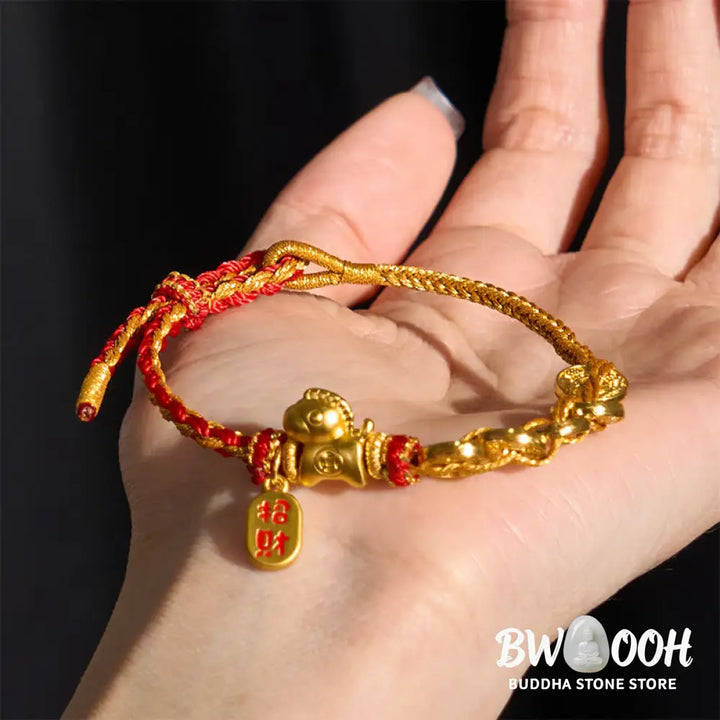 Buddha Stones Year Of The Horse Red String Five-Emperor Coins Luck Bracelet - Five-Emperor Coins Attract Fortune