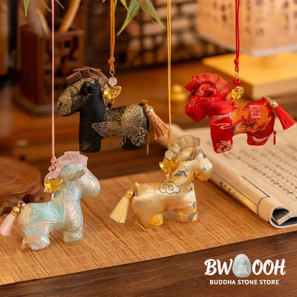 Buddha Stones Year Of The Horse Red String Tassel Embroidery Hanging Decoration - Hanging Decoration