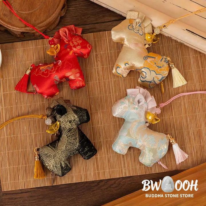 Buddha Stones Year Of The Horse Red String Tassel Embroidery Hanging Decoration - Hanging Decoration