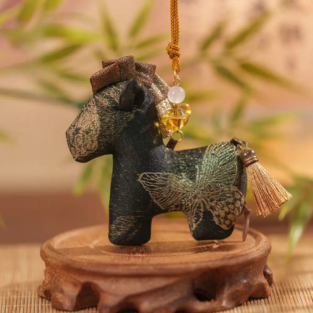 Buddha Stones Year Of The Horse Red String Tassel Embroidery Hanging Decoration - Black Horse (10.5*9cm) - Hanging