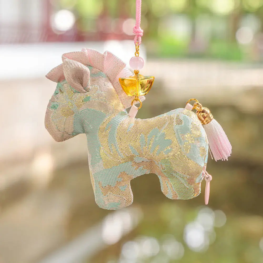 Buddha Stones Year Of The Horse Red String Tassel Embroidery Hanging Decoration - Pink Horse (10.5*9cm) - Hanging