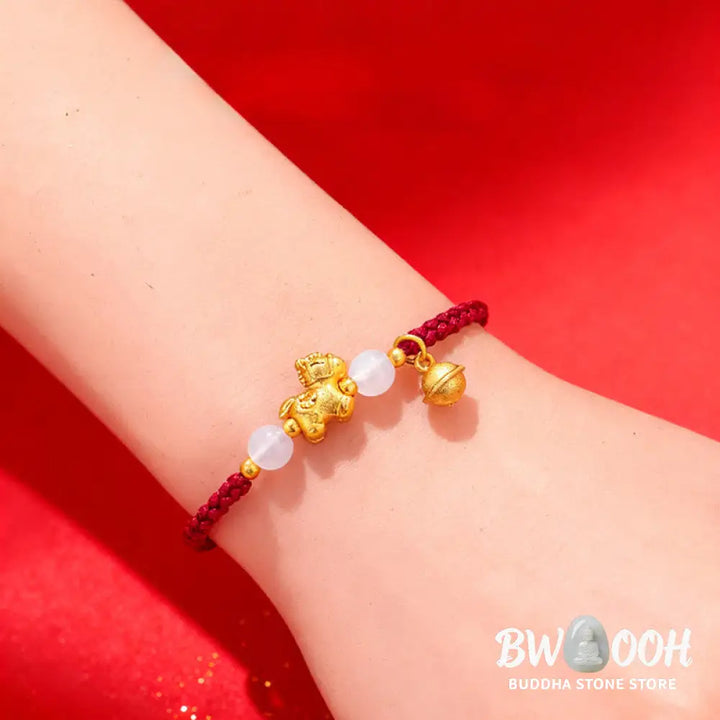 Buddha Stones Year Of The Horse Red String White Agate Connection Braided Bracelet - Bracelet