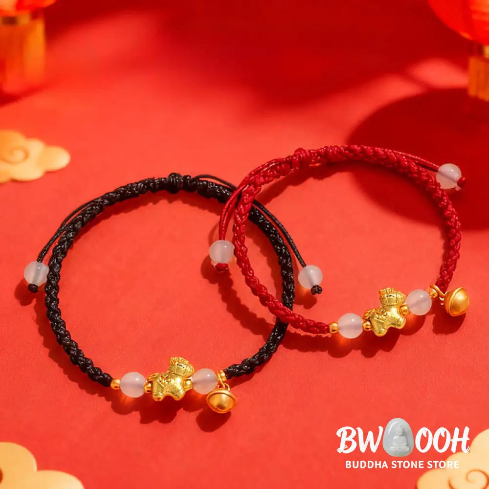 Buddha Stones Year Of The Horse Red String White Agate Connection Braided Bracelet - Bracelet