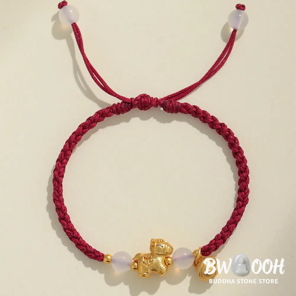 Buddha Stones Year Of The Horse Red String White Agate Connection Braided Bracelet - Bracelet