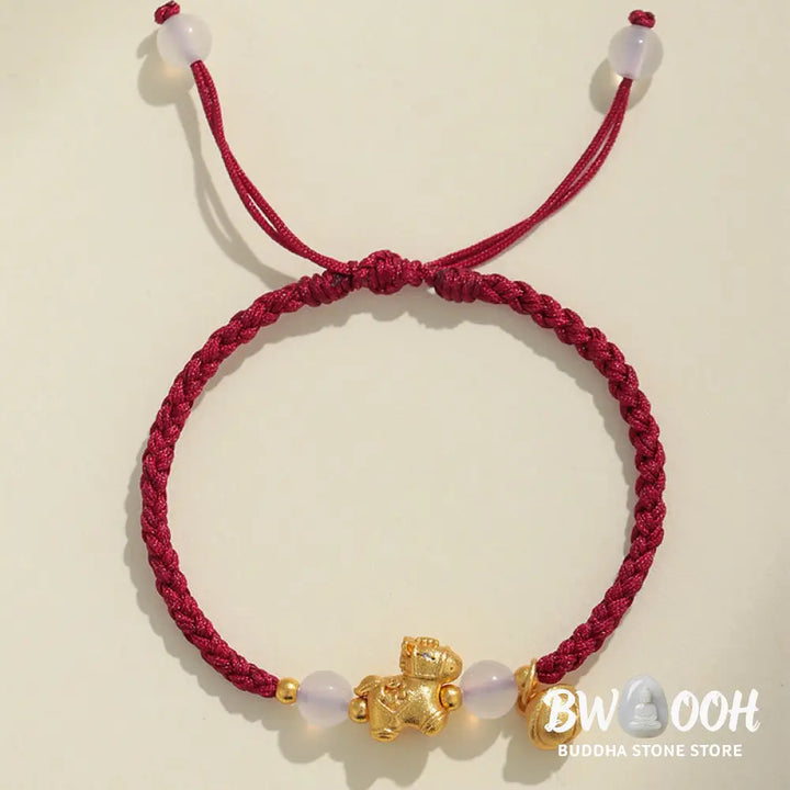 Buddha Stones Year Of The Horse Red String White Agate Connection Braided Bracelet - Bracelet