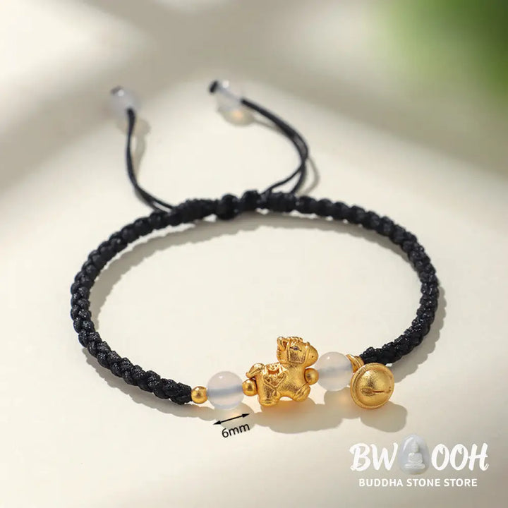 Buddha Stones Year Of The Horse Red String White Agate Connection Braided Bracelet - Bracelet